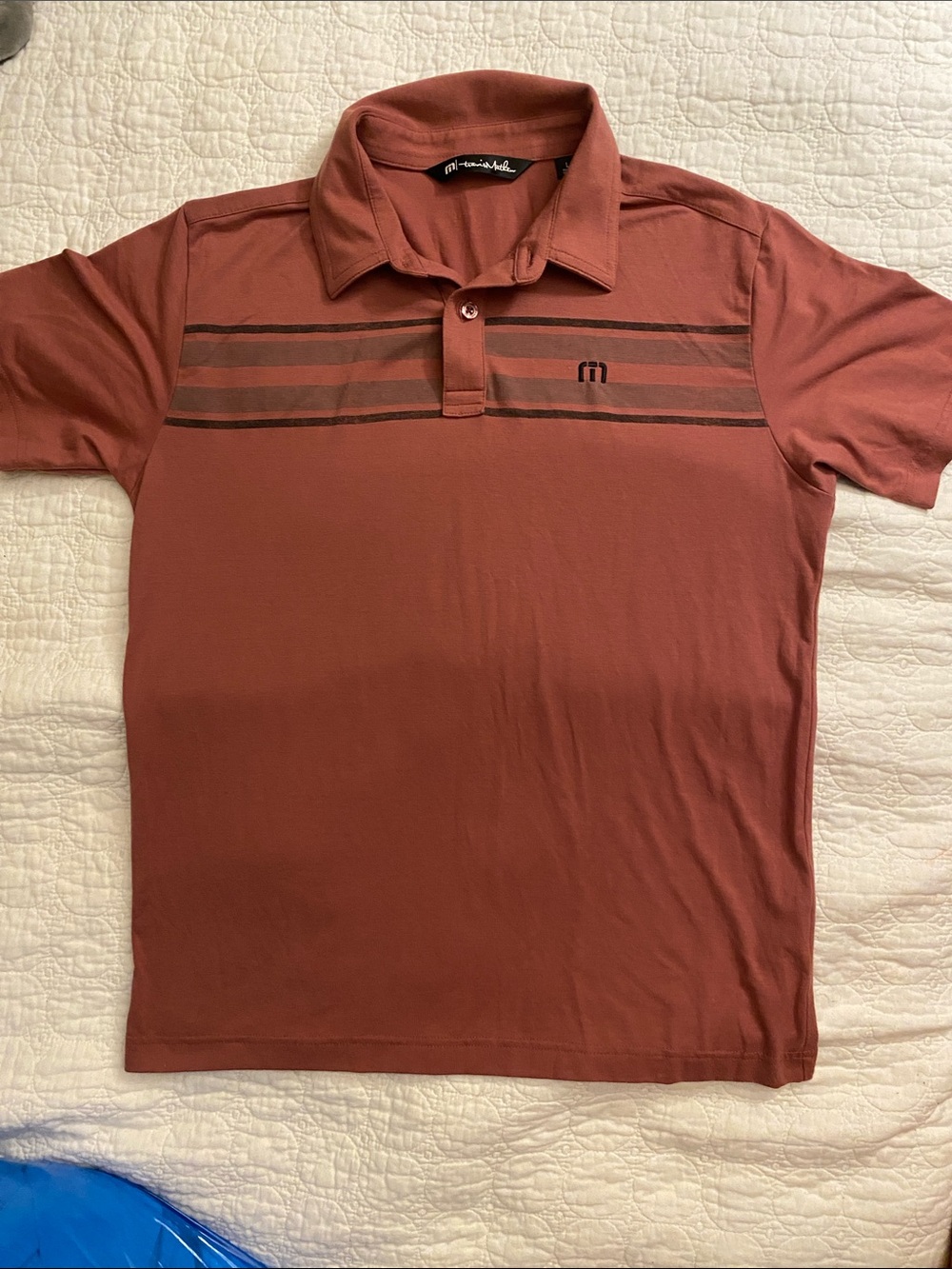 Travis Mathew Rust Stripe Chest Polo